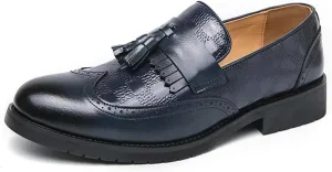 Men's Leather Wingtip Fringe Business Dress Loafers Oxford Shoes Tassel Pointed Toe Comfort Slip-On Derby Shoes for Wedding Party Office