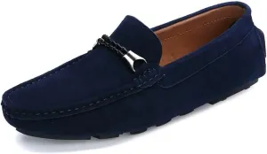 Mens Loafers Shoe Round Toe Nubuck Leather Moccasins Driving Style Loafer Flexible Lightweight Resistant Walking Wedding Slip On