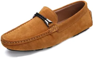 Mens Loafers Shoe Square Toe Nubuck Leather Driving Moccasins Loafers Comfortable Lightweight Flexible Walking Wedding Slip-on