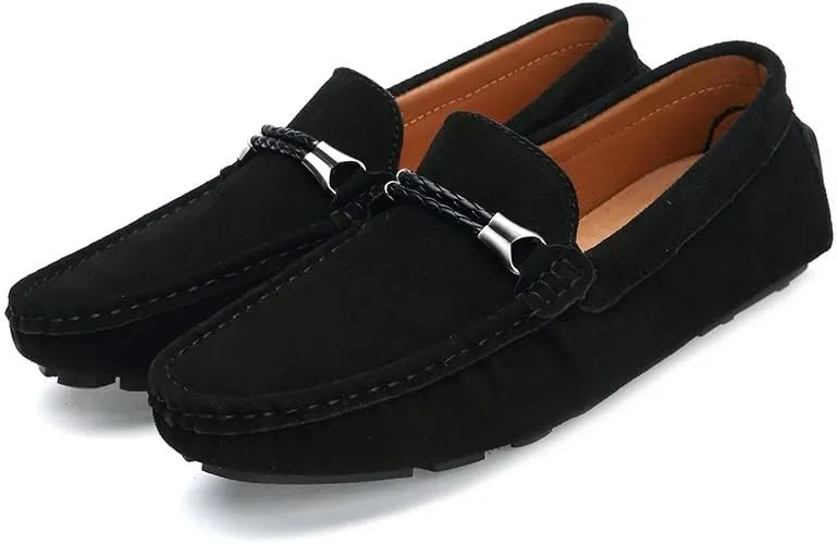 Mens Loafers Shoe Square Toe Nubuck Leather Driving Moccasins Loafers Comfortable Lightweight Flexible Walking Wedding Slip-on
