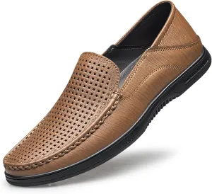 Men's Loafers Shoes Breathable Simple Moccasins Shoes Leather Lightweight Flat Heel Flexible Fashion Prom Slip On