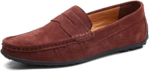 Men's Loafers Shoes Genuine Leather Round Toe Stitching Details Suede Vamp Rubber Sole Penny Loafer Slip Resistant Lightweight Flexible Wedding(Darkbrown,10 M US)