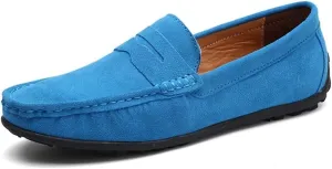 Men's Loafers Shoes Genuine Leather Round Toe Stitching Details Suede Vamp Rubber Sole Penny Loafer Slip Resistant Lightweight Flexible Wedding(Royal Blue,10 M US)