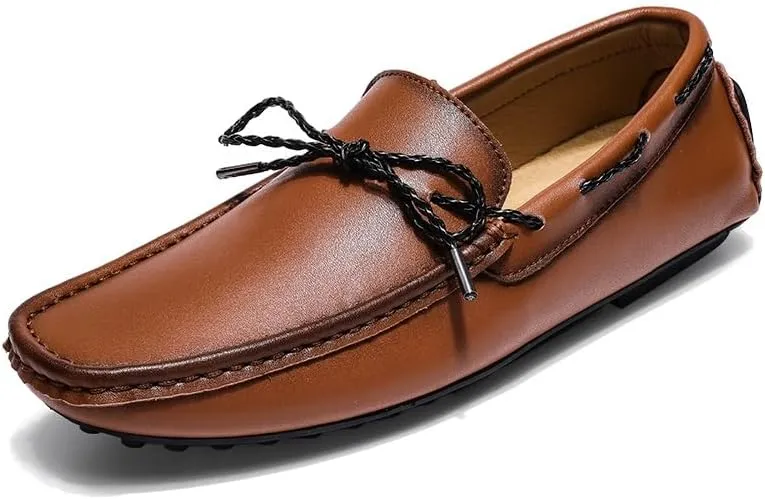 Men's Loafers Shoes Square Toe Vegan Leather Driving Moccasins Boatshoes Flexible Anti-Slip Resistant Prom Slip On