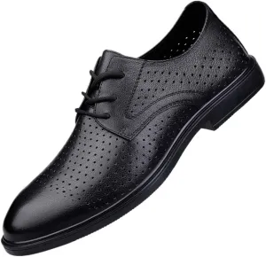 Men's Tuxedo Dress Shoes Comfort Business Casual Oxford Shoes Summer Pointed Toe Breathable Oxford Shoes Genuine Leather Derby Shoes