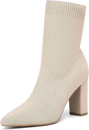 Mousse FIT Womens Minimalist Pointed Toe Chunky Heeled Ankle Boots
