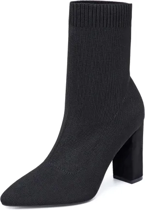 Mousse FIT Womens Minimalist Pointed Toe Chunky Heeled Ankle Boots