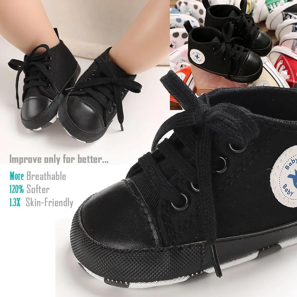 Newborn Baby Girls Boys Canvas Shoes Infant Soft Sole Slip On First Walkers Sneaker Toddler Flat Loafers High Top Crib Denim Unisex Moccasins Shoe