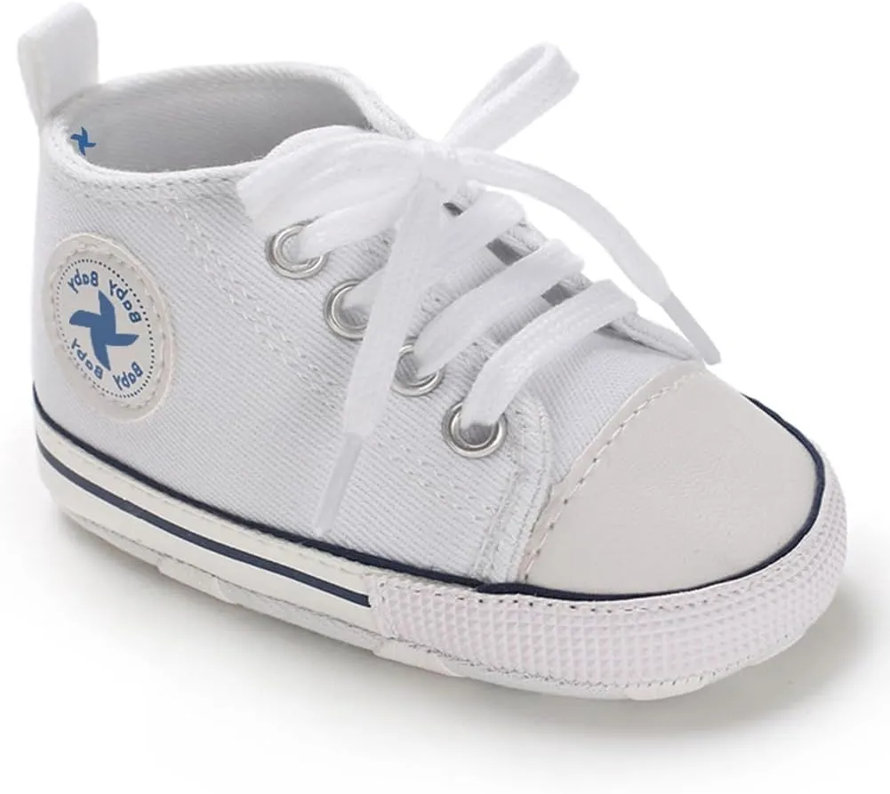 Newborn Baby Girls Boys Canvas Shoes Infant Soft Sole Slip On First Walkers Sneaker Toddler Flat Loafers High Top Crib Denim Unisex Moccasins Shoe