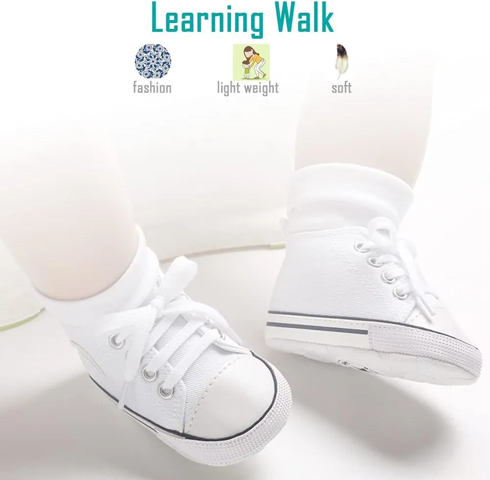 Newborn Baby Girls Boys Canvas Shoes Infant Soft Sole Slip On First Walkers Sneaker Toddler Flat Loafers High Top Crib Denim Unisex Moccasins Shoe