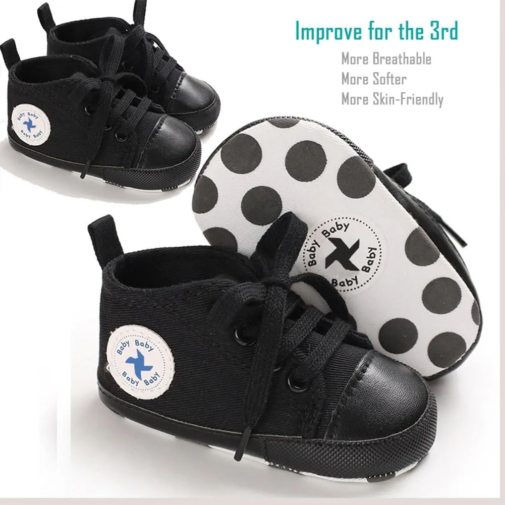 Newborn Baby Girls Boys Canvas Shoes Infant Soft Sole Slip On First Walkers Sneaker Toddler Flat Loafers High Top Crib Denim Unisex Moccasins Shoe