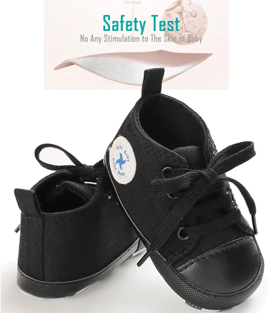 Newborn Baby Girls Boys Canvas Shoes Infant Soft Sole Slip On First Walkers Sneaker Toddler Flat Loafers High Top Crib Denim Unisex Moccasins Shoe