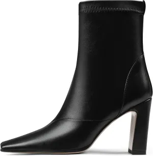 Oiamenne Women's Ankle Boots Square Toe Chunky High Heel Ankle Booties Side Zipper Short Boots