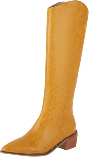 Platform Boots for Women Knee Boots Pointed Toe Side Zipper Comfortable Square Heel Chunky Heel Fall and Winter Shoes