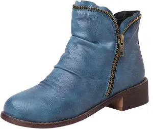 Round Toe Booties Leisure Ankle Boots with Chunky Heel for Women