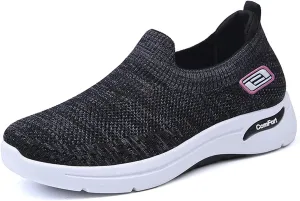Slip On Orthopedic Sneakers for Women Breathable Mesh Woven Low Top Walking Shoes Wide Width Soft Sole Arch Support Shoe Comfy Work Walking Shoes Lightweight Tennis Sneaker
