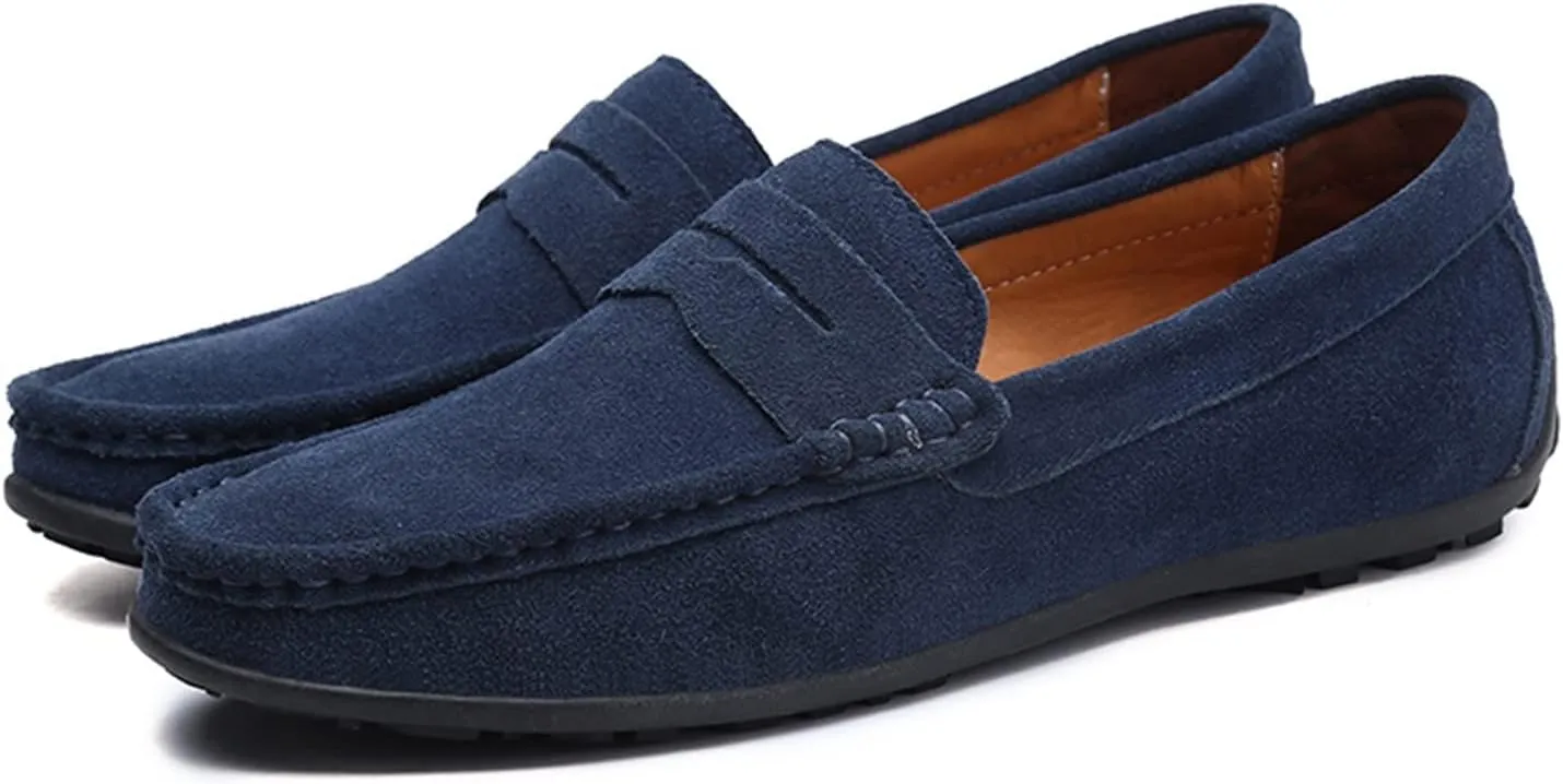 Smoking Loafer for Men Genuine Leather Stitching Details Round Toe Suede Vamp Penny Loafer Rubber Sole Lightweight Resistant Anti-Slip Flexible for Any Attire