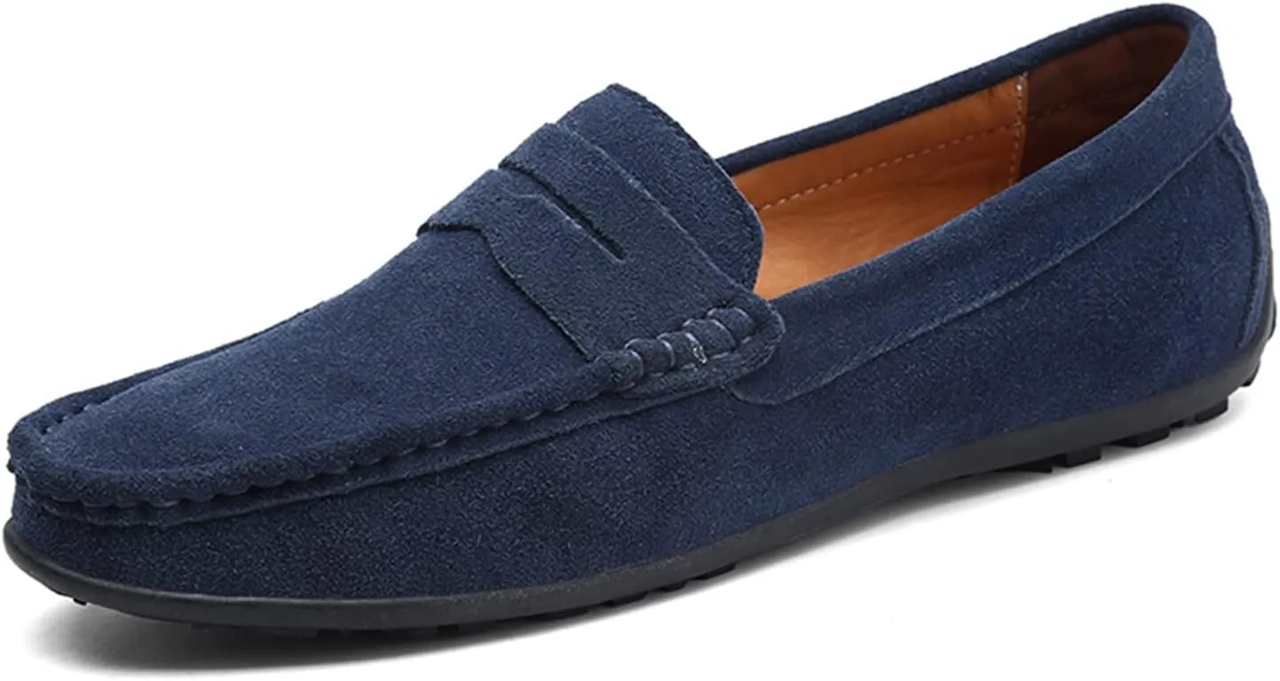 Smoking Loafer for Men Genuine Leather Stitching Details Round Toe Suede Vamp Penny Loafer Rubber Sole Lightweight Resistant Anti-Slip Flexible for Any Attire