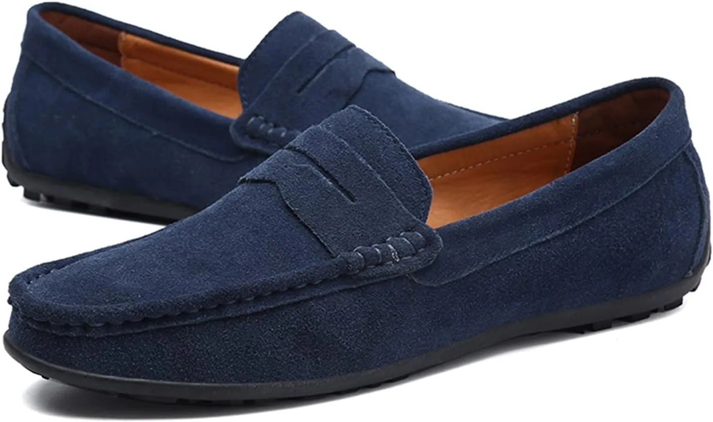 Smoking Loafer for Men Genuine Leather Stitching Details Round Toe Suede Vamp Penny Loafer Rubber Sole Lightweight Resistant Anti-Slip Flexible for Any Attire