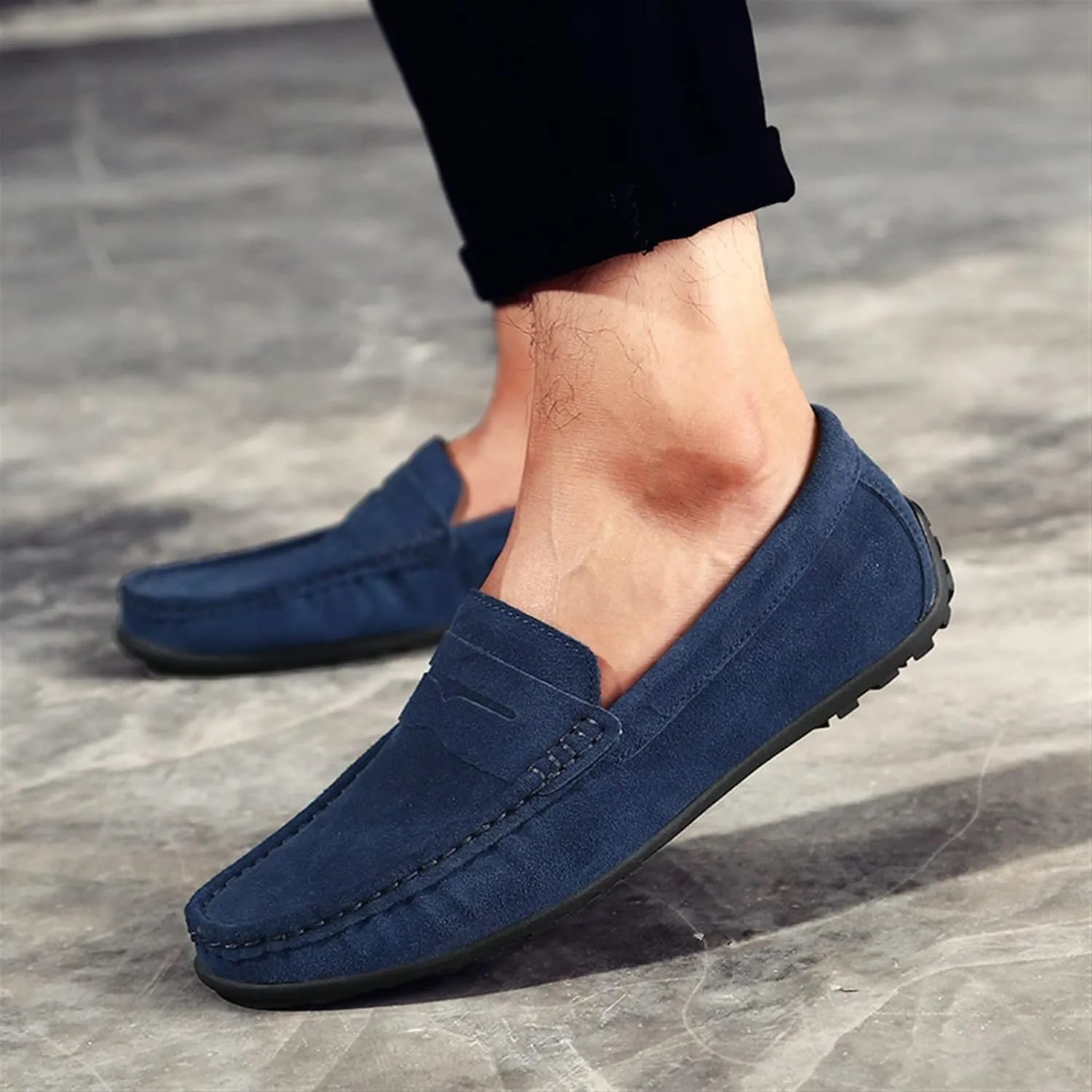 Smoking Loafer for Men Genuine Leather Stitching Details Round Toe Suede Vamp Penny Loafer Rubber Sole Lightweight Resistant Anti-Slip Flexible for Any Attire