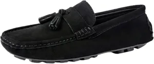 Smoking Loafer for Men PU Tassel Stitching Details Round Toe Suede Vamp Flexible Lightweight Flat Heel Resistant Driving Slip on for Any Attire