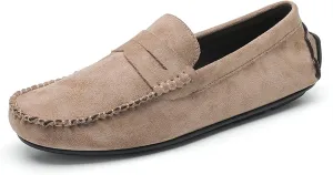Smoking Loafer for Men Suede Vamp Penny Loafer Stitching Details Round Toe Flat Heel Flexible Anti-Slip Resistant Casual Slip on for Any Attire