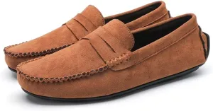 Smoking Loafer Shoes for Men Genuine Leather Round Toe Suede Vamp Penny Loafer Flexible Resistant Lightweight Anti-Slip Flat Heel Outdoor Slip On