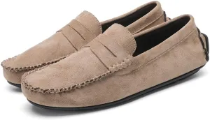 Smoking Loafer Shoes for Men Genuine Leather Round Toe Suede Vamp Penny Loafer Flexible Resistant Lightweight Anti-Slip Flat Heel Outdoor Slip On