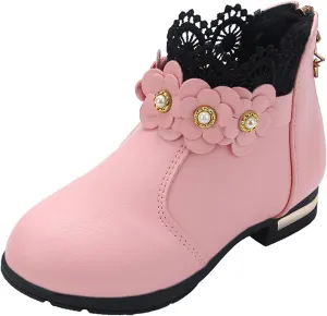 Toddler Boots Baby Girl Boy Warm ?aterproof Winter 3D Flowers Ankle Boots Leather Soft Sole (Pink, 13 Little Child)