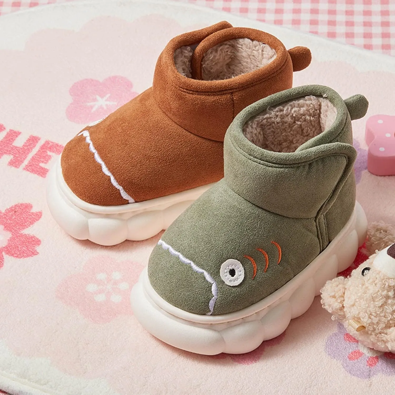 Toddler Boys Girls Winter Plush Boots for Cold Weather Kids Cartoon Animal Warm Faux  Shoes with Hook/Loop