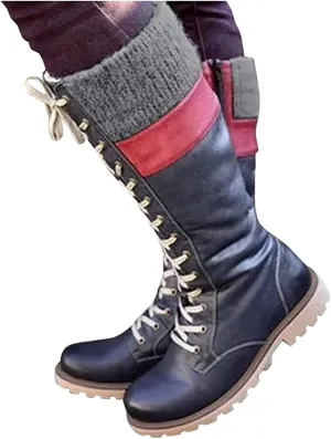 Winter Boots For Women Fashion 2022 Lace up Mid Calf Combat Riding Military Boots Side Zipper Low Heel Platform Shoes