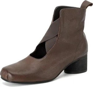 Women's Chunky Heel Ankle Boots Square Toe Low Block Heel Slip On Elastic Short Boots Ladies Retro Casual Chelsea Booties