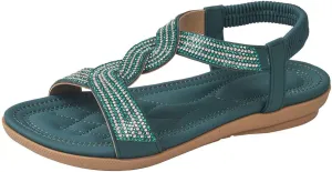 Women's Flat Sandals Breathable Comfortable Slip On Summer Beach Shoes Dressy Casual Lightweight Elastic Strap