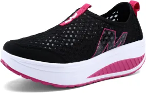 Women's Floral Embroidery Lace Mesh Air Cushion Sneakers,Comfortable Orthopedic Diabetic Walking Toning Shoes Breathable Slip on Platform Loafers Casual Fashion Rocker Shoes