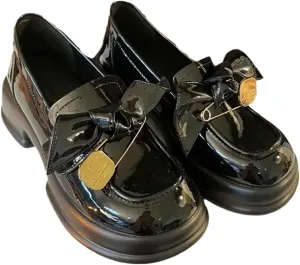 Women's Genuine Leather Chunky Platform Brogues Vintage English Style, Low Heels Casual Platfor Female Comfortable Butterfly Knots Lady Soft Leather Shoes