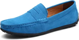 XTYPE Loafer Shoes for Men Genuine Leather Stitching Details Round Toe Suede Vamp Penny Loafer Rubber Sole Resistant Flexible Flat Heel Lightweight Casual (Color : Royal Blue, Size : 9)