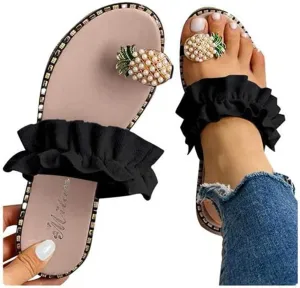 ZBYY Pineapple Pearls Sandals,Summer Clip Toe Flip Flops Boho Casual Flat Slippers Beach Sandal Shoes for Women