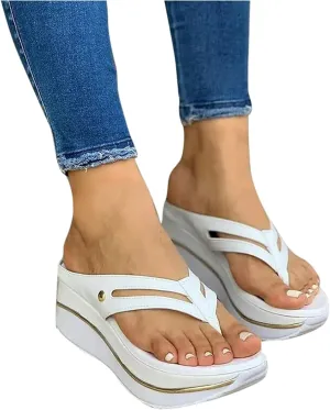 ZBYY Womens Wedge Thong Slides Summer Outdoor Slippers Slip-On Flip Flop Casual Flat Sandals Beach Dress Wedge Sandals